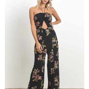 Casual Floral Print Cut Out Jumpsuit